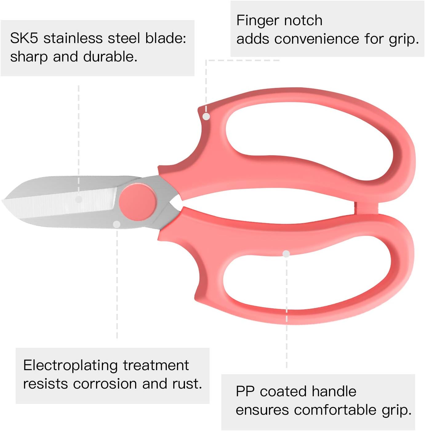 Housolution Flower Scissors, Strong Floral Shears, Premium Steel Garden Pruning Shears Floral Fruits Leaf Scissors Hand Pruner Snip Trimming Tool for Gardening Flower Arrangement, Pink