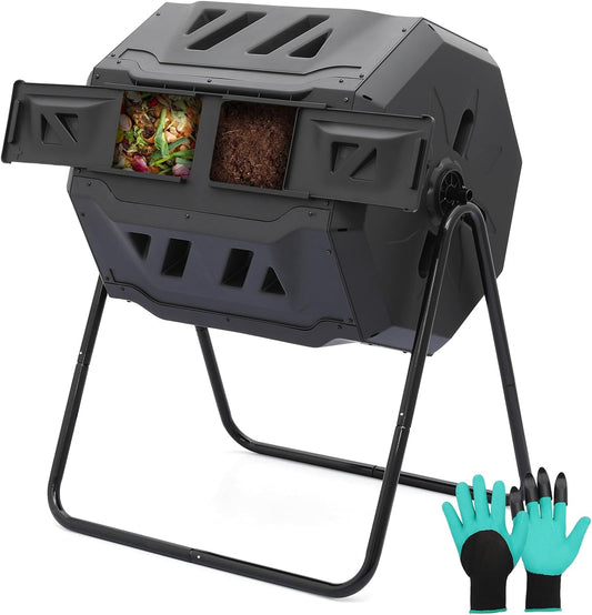 Athena Collection Compost Tumbler, 43 Gallons Dual Composter Chamber Outdoor, Easy Turn & Fast