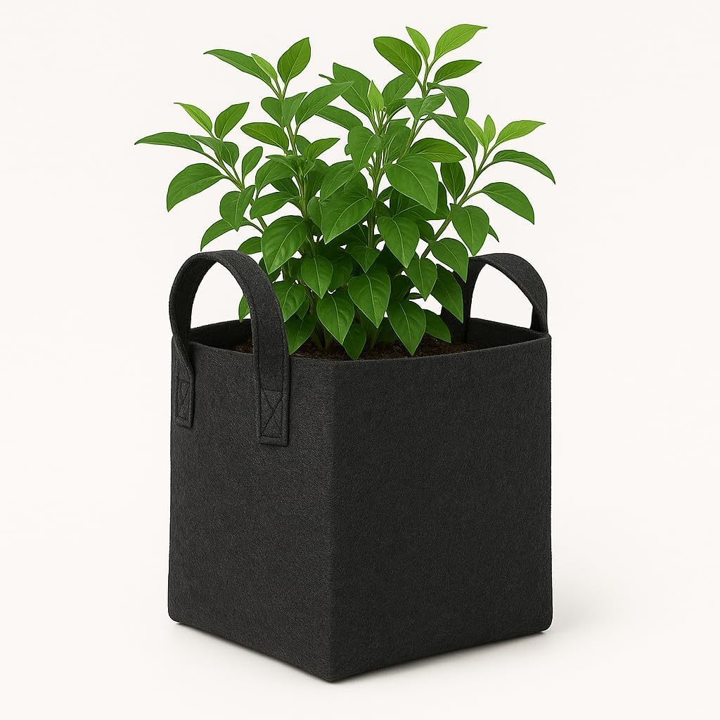 Square Geo Fabric Grow Bag 400 GSM Durable Breathable UV Resistant Reusable Plant Container for Herbs, Vegetables Flowers Space Saving Gardening Pack of 2 (Green, 15 inch) (Black)