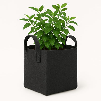 Square Geo Fabric Grow Bag 400 GSM Durable Breathable UV Resistant Reusable Plant Container for Herbs, Vegetables Flowers Space Saving Gardening Pack of 2 (Green, 15 inch) (Black)