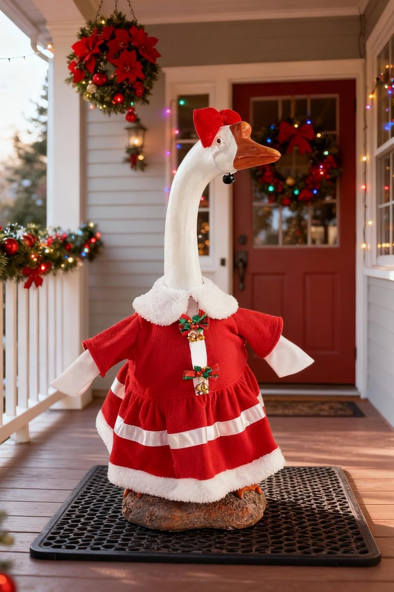 Christmas Porch Goose Outfit - 23" Goose Costume Festive Outfit for Cement Plastic Porch Goose Statue – Funny Outdoor Decor,Lawn Yard Decor,Classroom,Patio & Garden Party