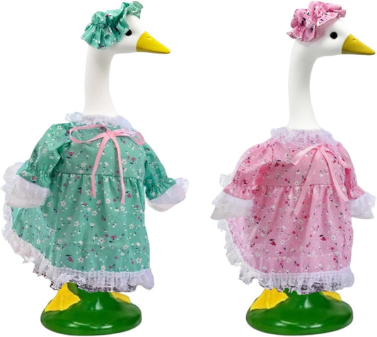 2-Pack Porch Goose Outfits for 23" Porch Goose- Lace Design Dress & Hat Set, Garden & Lawn Porch