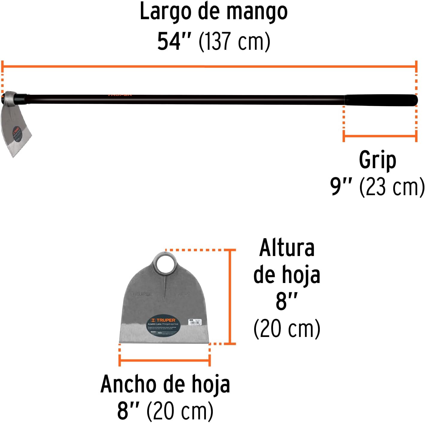 TRUPER AL-2M Round Eye Hoes w/ 54" Handle 1.7Lb (0.77Kg)