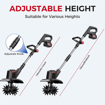 Cordless Electric Tiller for Gardening, Total 8.0Ah Battery Powered Mini Cultivator with 2×4.0AH Batteries & Charger, 9" Width, 6.6" Depth, 48 Steel Tines Rototiller for Soil Cultivation
