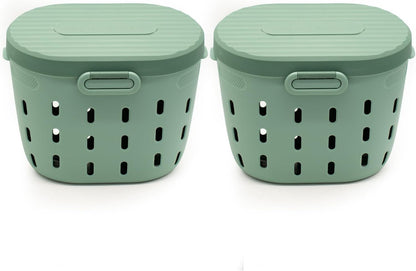 Vego Garden In-Ground Worm Composter Outdoor Farm Compost Bin 7 Gallons BPA-Free Composting System for Raised Garden Beds Sage Green, Twin Pack