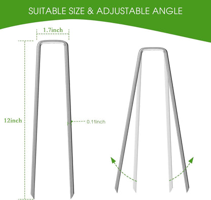 12 Inch Galvanized Garden Landscape Staples Stakes, 25 50 100 PCS Anti-Rust Garden Staples U-Shaped Landscape Pins for Secure Lawn Fabric (50, 12 Inch)