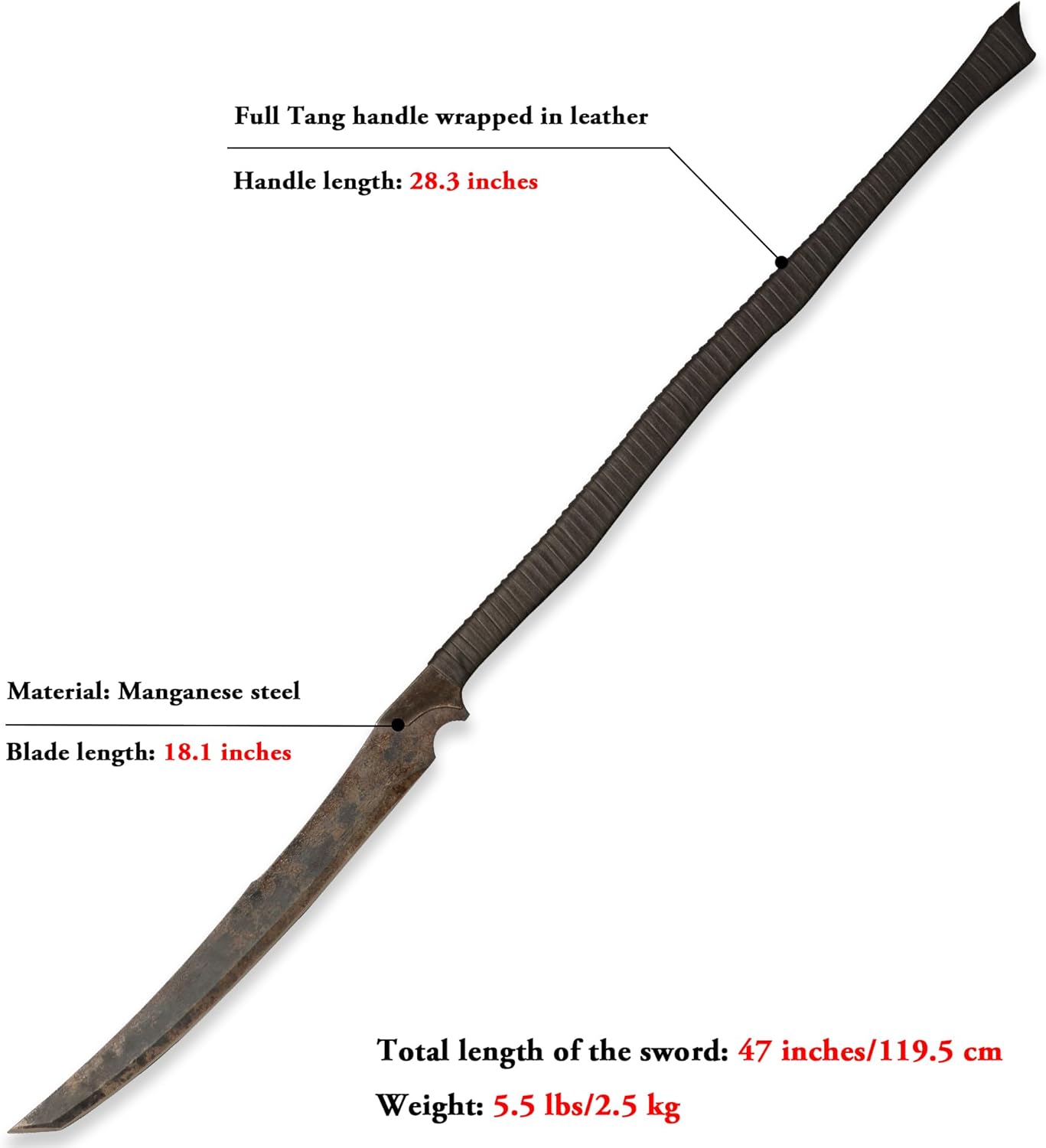 SV Handmade cast Manganese Steel Chopping Blade Sword, Full Tang, Outdoor, Hunting, Camping, Hiking, Survival, with Protective Cover, Multiple Styles to Choose from