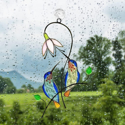 Hummingbird Suncatcher for Window, Chickadee Stained Glass Window Hangings Sun Catcher for Outdoor Garden Decor A Lovely Present for Your Family(Size:3.94x2.64inch)