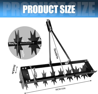 35" Tow Behind Lawn Aerator, 500LBS Capacity Core Aerator & Spike Lawn Aerator Machine for Deep Soil Aeration, Universal Yard Aerator Compared to Manual Lawn Aerators