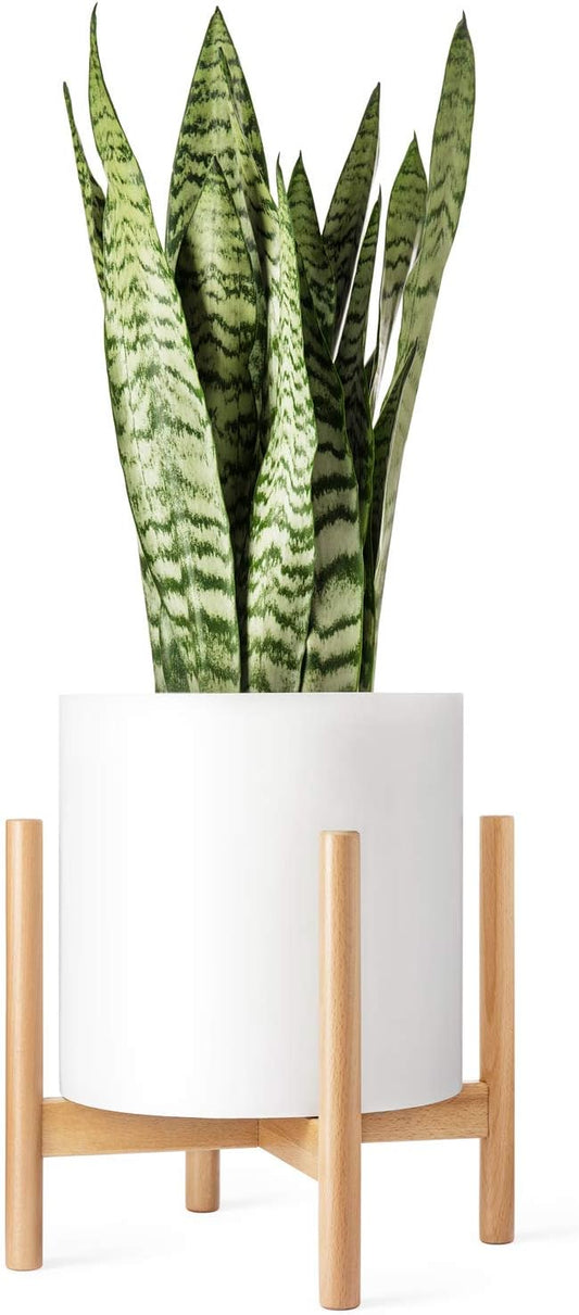 Mkono Plant Stand Mid Century Wood Flower Pot Holder (Plant Pot NOT Included) Modern Potted Stand Indoor Display Rack Rustic Decor, Up to 12 Inch Planter, Natural