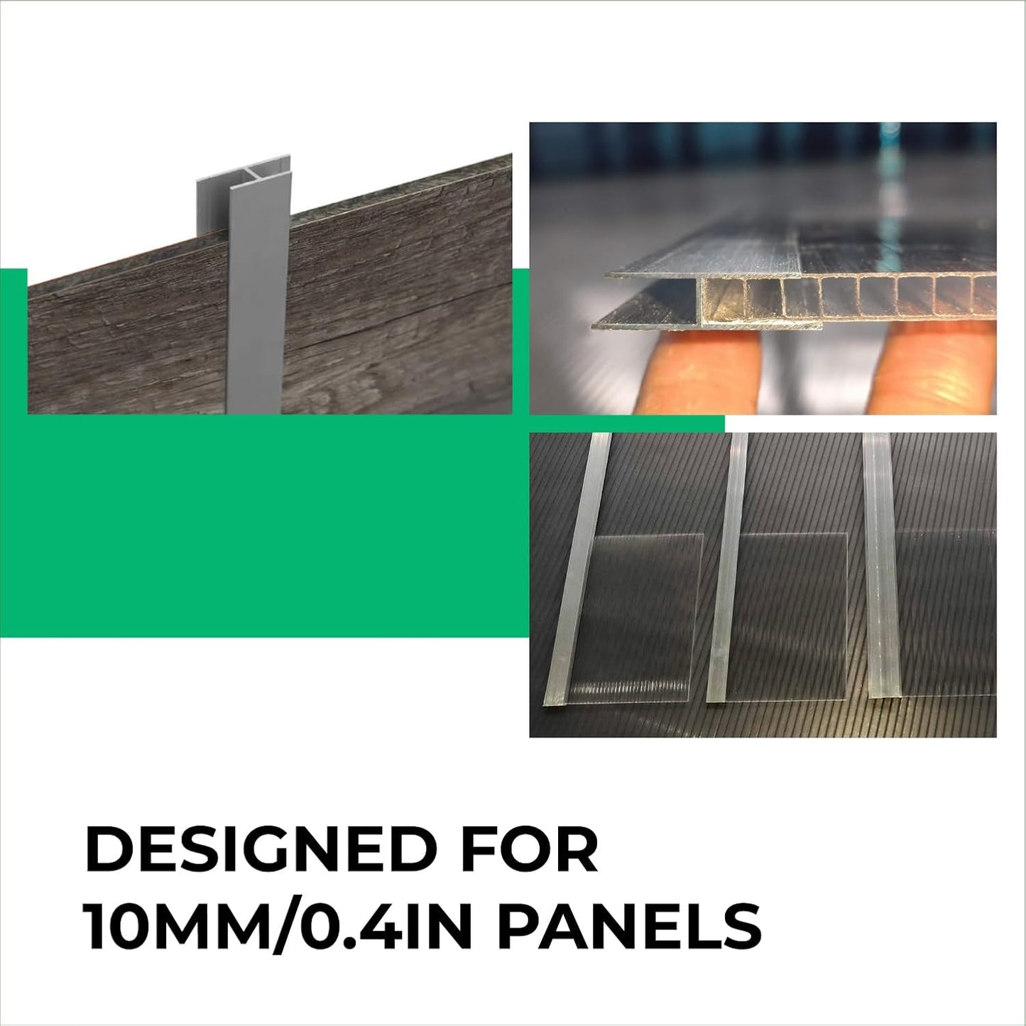 Aluminum H Connectors - Fits 4mm, 6mm, 8mm, or 10mm Twin-Wall Greenhouse Panels, Join 2 Pieces of Panels Together, 4-Foot Length, 10 Pieces (6mm Aluminum H Connectors)
