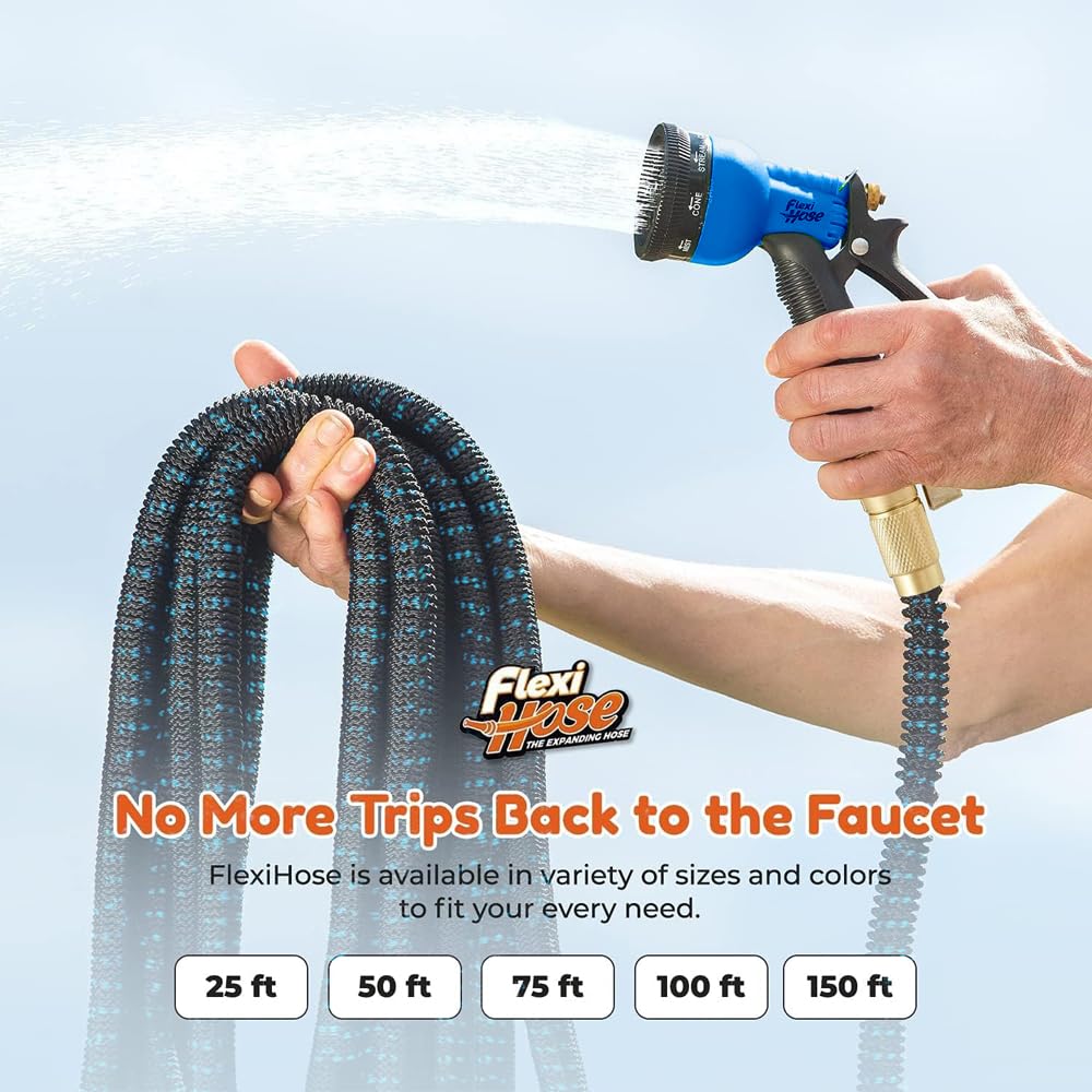 Flexi Hose Expandable Garden Hose with 8 Function Nozzle, 50FT - Lightweight Retractable Garden