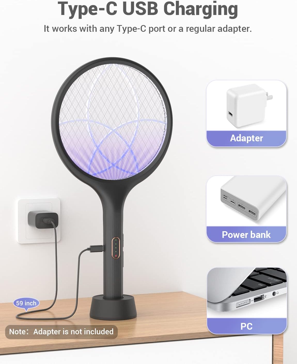YISSVIC Electric Fly Swatter Bug Zapper Racket 4000V LED Screen Dual Modes Fly Zapper Rechargeable for Indoor Home Office Backyard Patio Camping (Black-2 Pack)