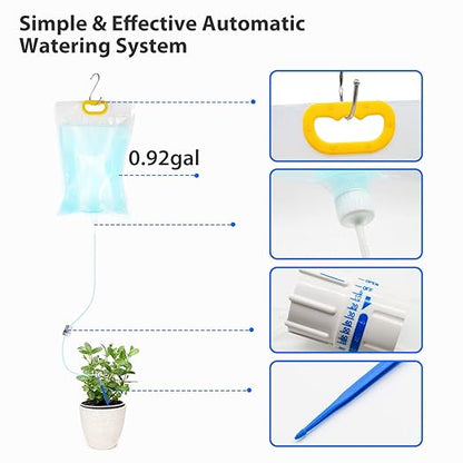 AHOUGER 8Pcs 3500ml Plant Life Drip Watering Bag, Automatic Drip Irrigation Kit Plant Watering Devices System Waterer for Indoor Outdoor Potted Plant with 8Pcs Hooks with Control Switch