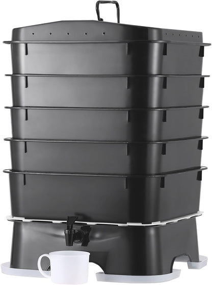 VEVOR 5-Tray Composter, 50L Worm Compost Bin - Indoor/Outdoor Worm Farm Kit for Food Waste Recycling, Vermicomposting & Vermiculture