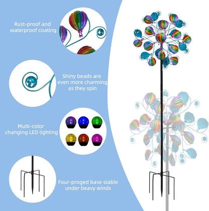 Solar Wind Spinners Outdoor,Hot Air Balloon Wind Spinner with LED Glass Ball,Muti-color Wind Spinners for Yard and Garden,Pinwheels Kinetic Wind Spinner,Wind Sculptures & Spinners for Pathway