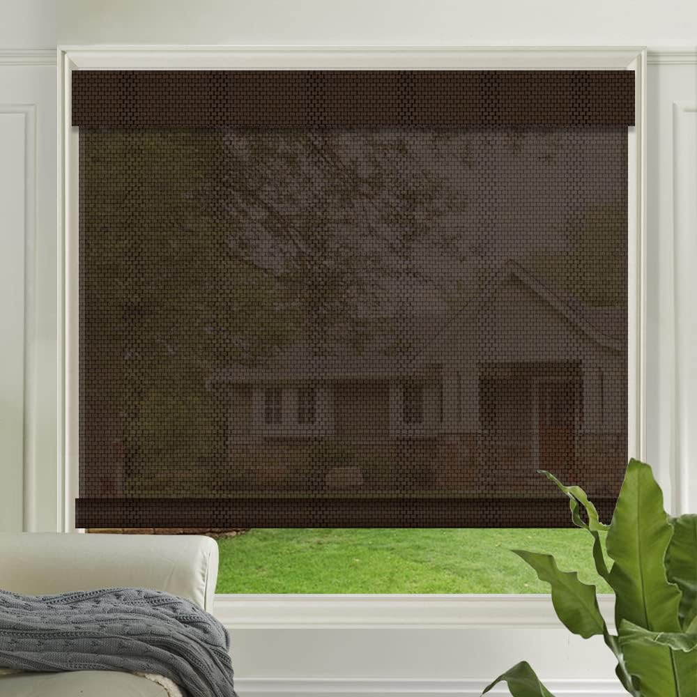 LETAU Cordless Wood Window Roller Shades, Bamboo Light Filtering Window Blinds for Outdoor Garden, Patio, Porch, Arbor, Pattern 13