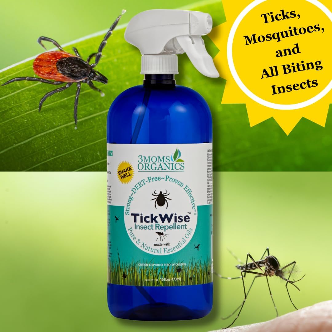 3 Moms Organics TickWise Insect Repellent, 32oz Extra Strength - DEET- Free, Tick and Insect Repellent, Plant Based Essential Oils, All Natural Ingredients, Safe for Kids, Adults, Dogs and Horses