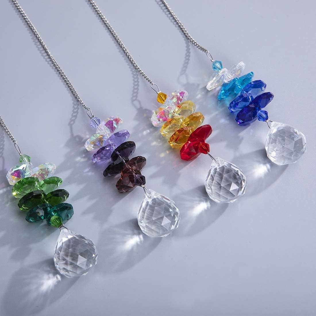 HDCRYSTALGIFTS 4PCS Crystal Hanging Sun Catchers for Window Indoor Rainbow Maker Suncatchers Crystals Ball Prism Chakra Octagon Bead Decor for Home Garden