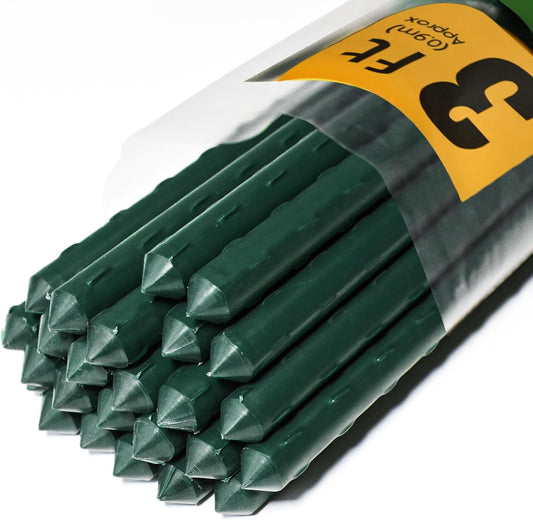 25pcs Steel Plant Stakes 3 Feet,Sturdy Plant Sticks, Plastic Coated Metal Garden Stakes Supports Climbing for Tomato, Bean, Flowers, Tree Potted