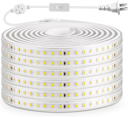 AIMENGTE Outdoor LED Strip Lights Waterproof, AC 110V, 1200LEDs, 6500k LED Rope Bright Lights for Garden, Patio, Indoor Under Cabinet Home Christmas Decoration(32.8ft, Cool White)