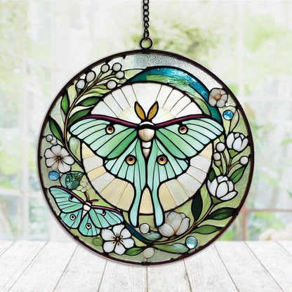 Luna Moth Butterfly Suncatcher Stained Effect Acrylic Window Hanging Memorial Sympathy Gift Loss of Dad Mom Sun Catchers for Windows Indoor Decorations Outdoor Decor