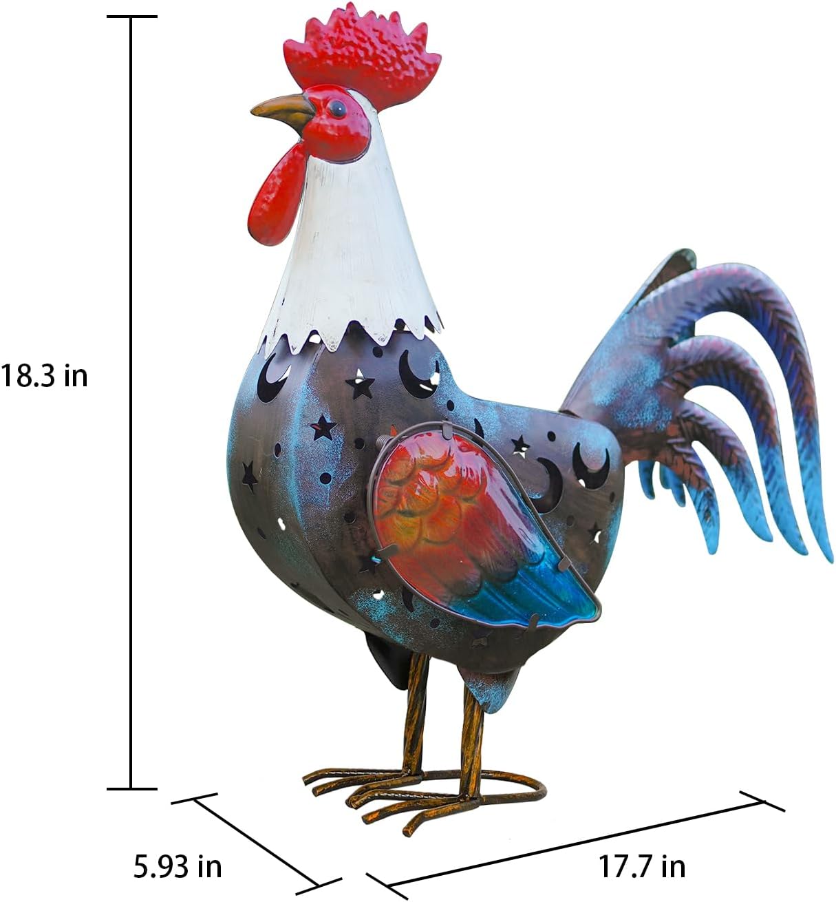 LIFFY Metal Rooster Yard Decor,18" Solar Rooster Outdoor Decor with LED Lights,Chicken Home Decorative Ornaments,Garden Statues for Outside Patio Backyard Landscape Lawn