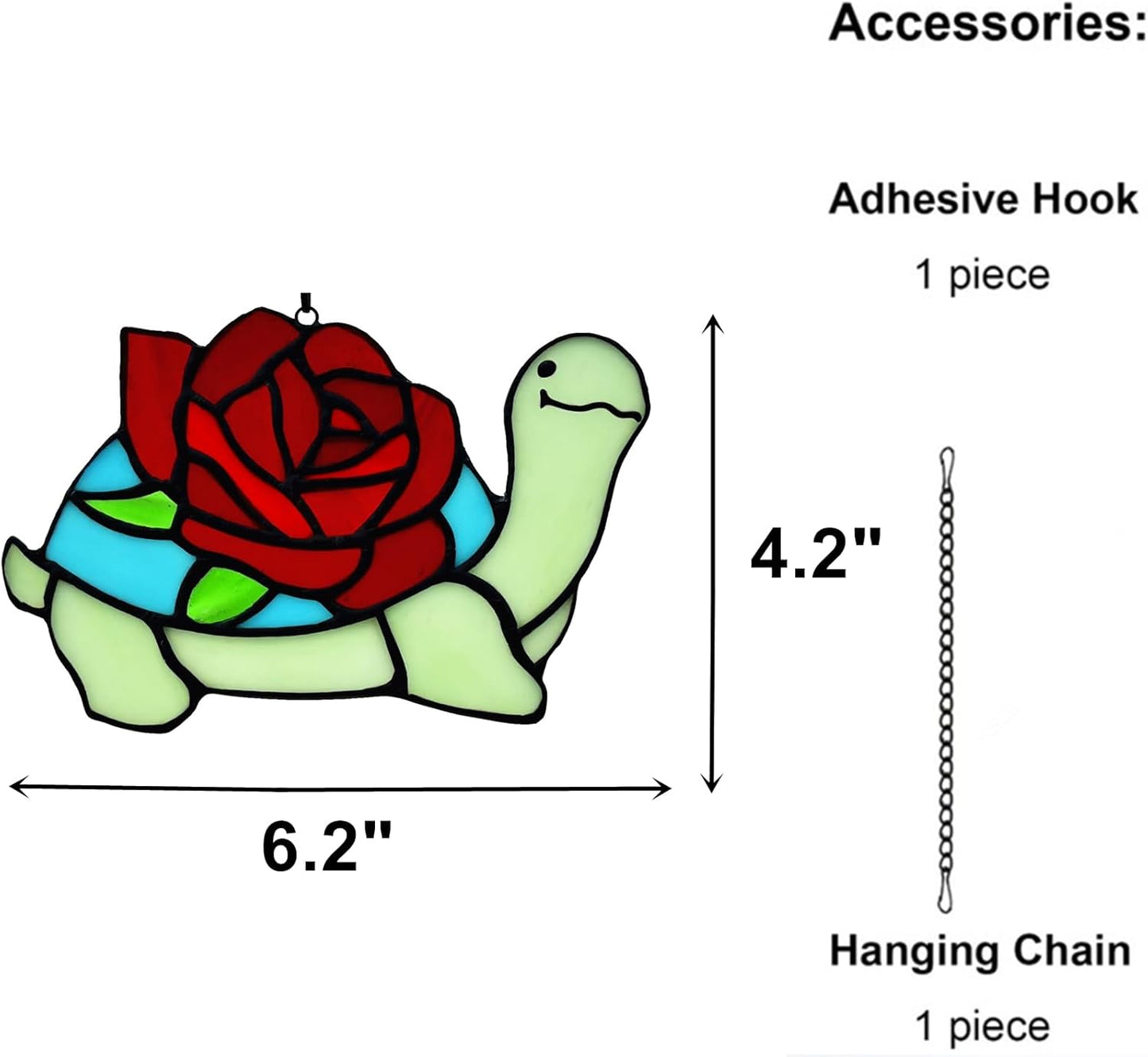 Stained Glass Turtle with Rose Birthday Gifts for Women, Stained Glass Window Hanging Suncatcher Ornament, Housewarming Window Decor Gifts for Mom, Turtle Lovers
