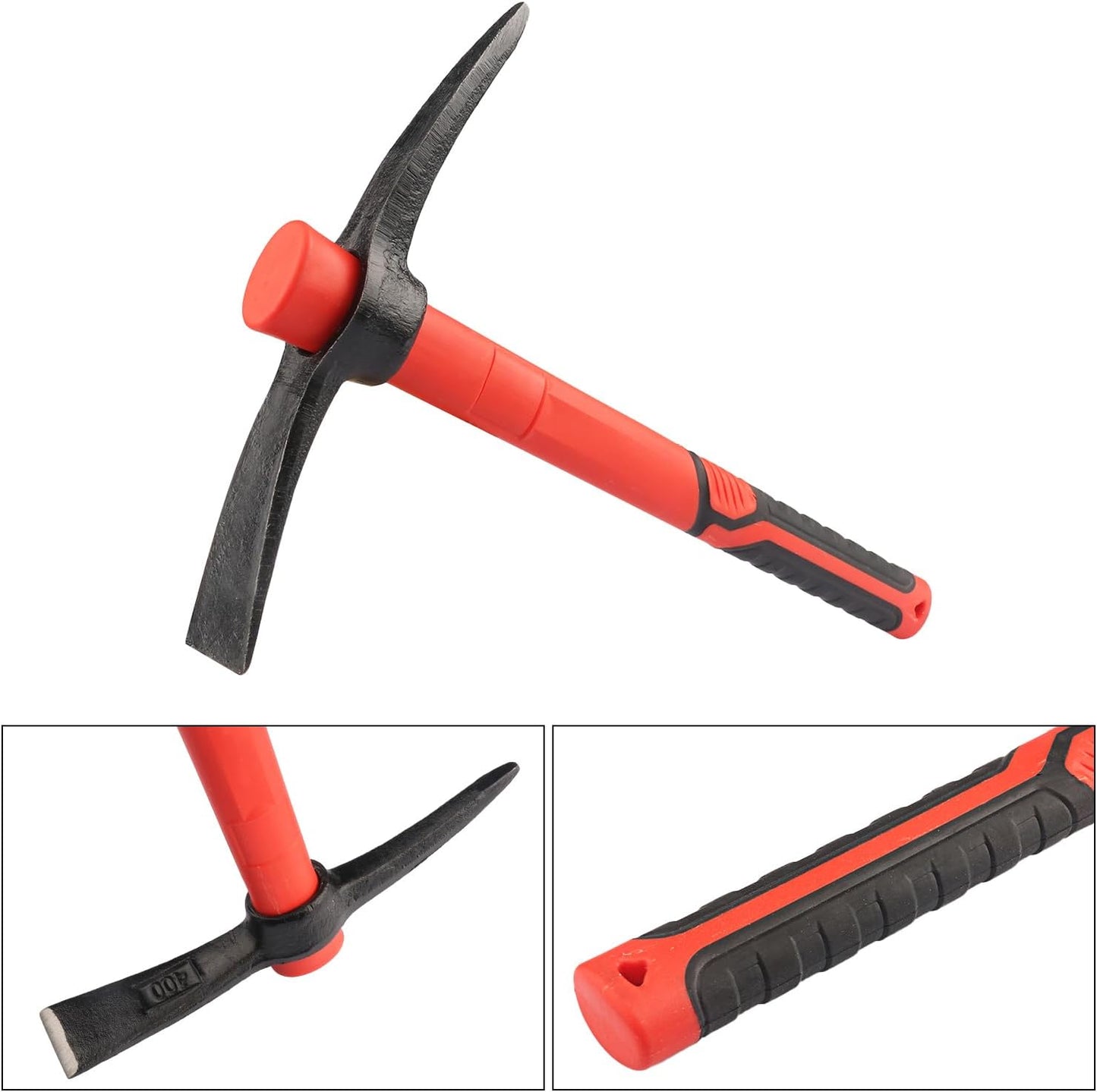 15 Inch Pick Mattock Hoe, Forged Weeding Garden Pick Axe with Fiberglass Handle, Pick Mattock Hoe for Loosening Soil, Gardening, Camping, by GENHAKON.
