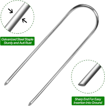 U Shape Garden Stakes 90 Packs 4 Inch 11 Gauge Irrigation Tubing Stakes, Heavy Duty Galvanized Landscape Staples for Tube, Lawns, Landscape Fabrics,Irrigation Hose and Weed Barriers