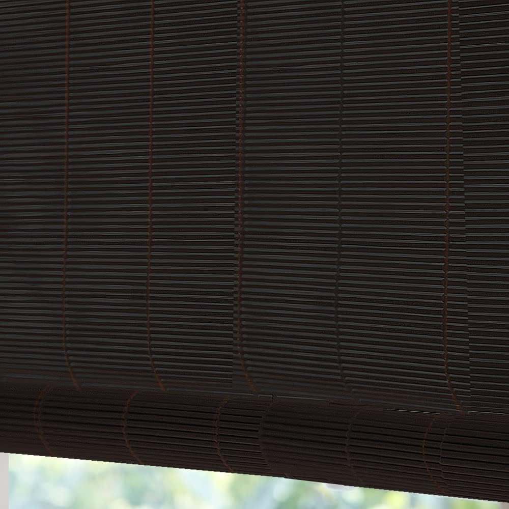 LETAU Cordless Wood Window Roller Shades, Bamboo Light Filtering Window Blinds for Outdoor Garden, Patio, Porch, Arbor, Pattern 12