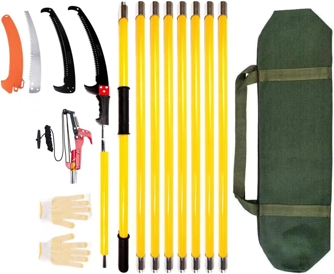 30Ft Tree Pole Pruner, 2025 Upgraded Spring Manual Branches Trimmer for Garden Tools Loppers Hand Pole Saws Extendable Height with Knives and Storage Pocket