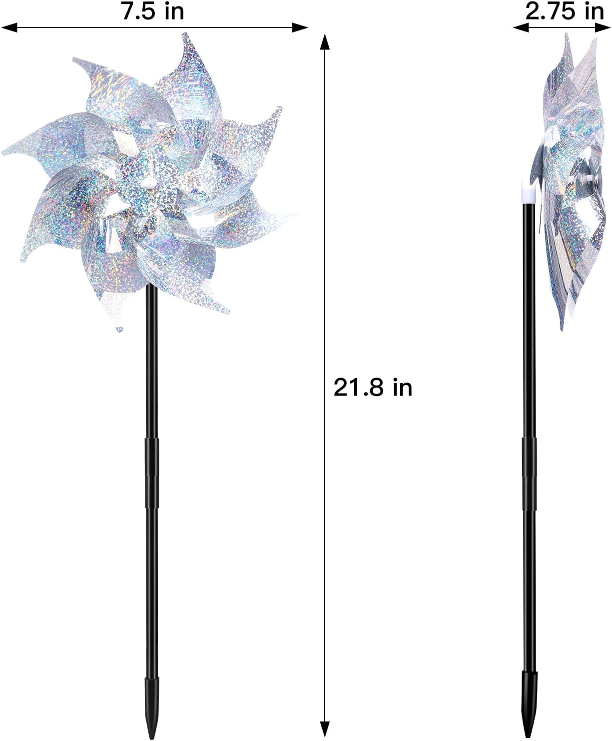 20pack Garden Pinwheels,Reflective Pinwheelsfor Yard and Garden,Whirligigs Wind Spinners(Silver),DlY Assembly Required