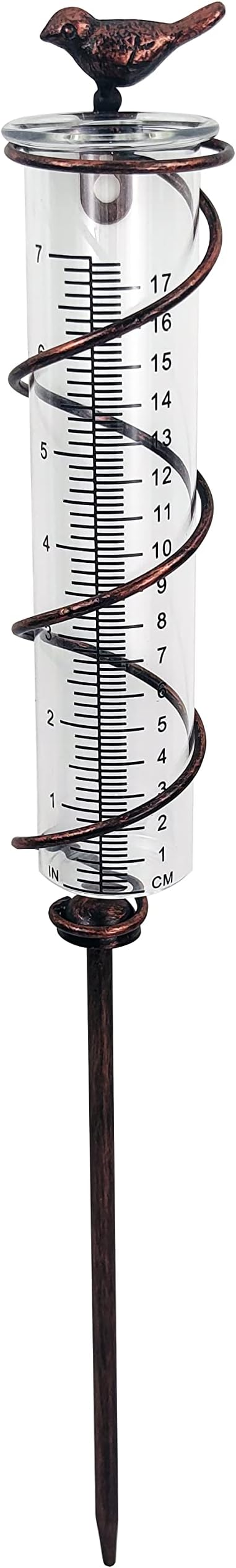 JOYBee 7inch Capacity Glass Spiral Rain Gauge,Cast Iron Bird Hanging Rain Gauge,Garden Rain Water Meter Measuring with Metal Frame,Decoration for Outdoor Garden Lawn Backyard