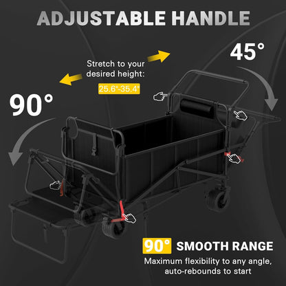 LEVELEVE Heavy Duty Folding Wagon - 2-in-1 Collapsible Cart, 650lb Capacity, All-Terrain Wheels w/Brakes & Side Pockets