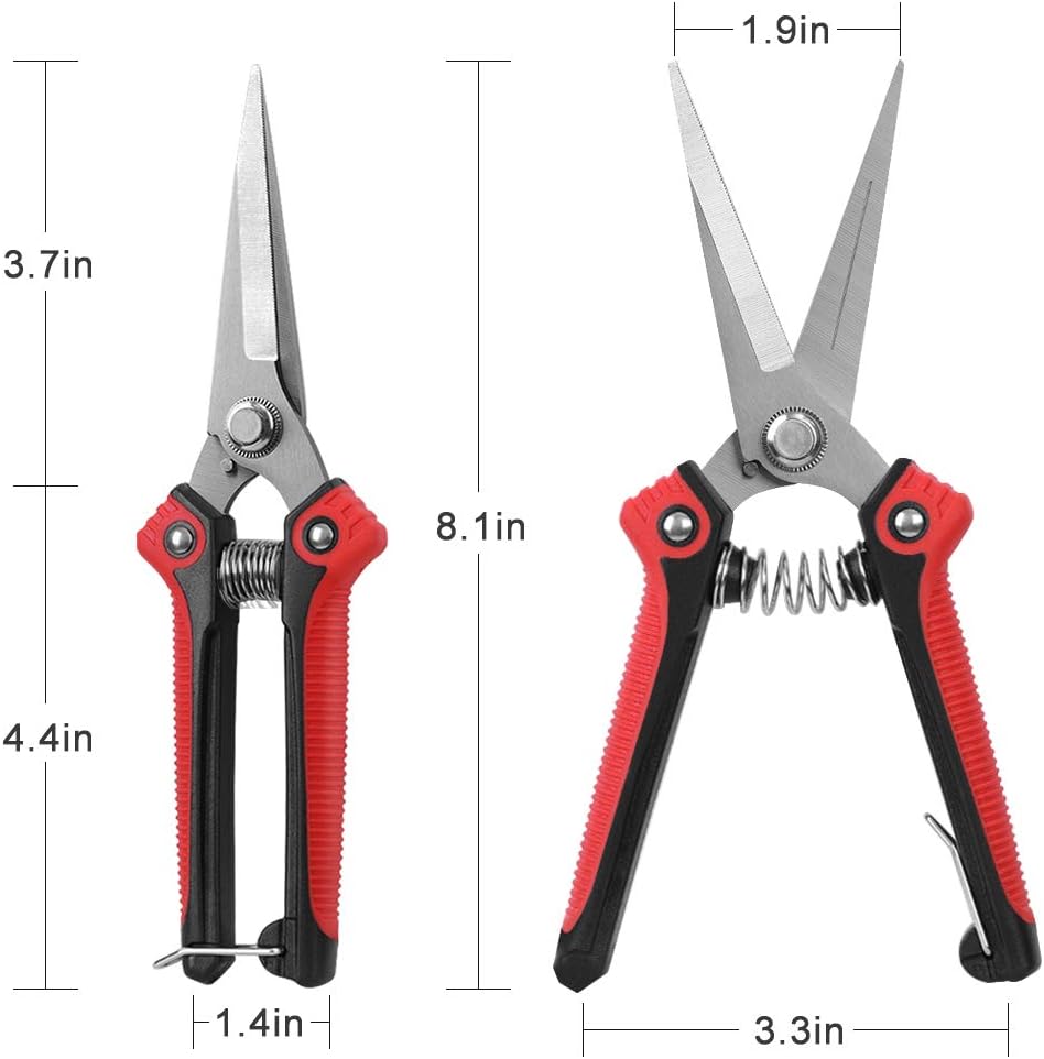 WYF Pruning Scissors, Professional Garden Shears - Straight Stainless Steel Blades - Sharp Gardening Hand Pruner for Garden Harvesting Fruits, Vegetables, Trimming Flowers and Plants, 8.1IN(Red)