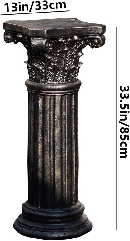 Decorative Roman Column Pedestal, Black Bronze, MGO Cement with Fiber, Classical Garden Pillar, Indoor Outdoor Decor, 33.5 inch Height, Wrap Foam Safely Delivered from Local Warehouse