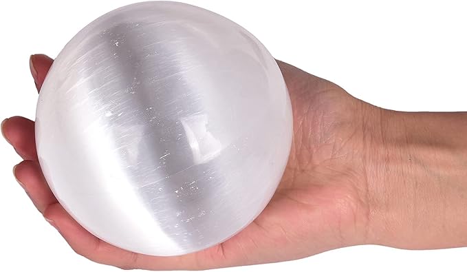 JIC Gem 1pcs 4.5" White Selenite Crystal Ball for Meditation、Fengshui、Home Decors Healing Crystal Ball
