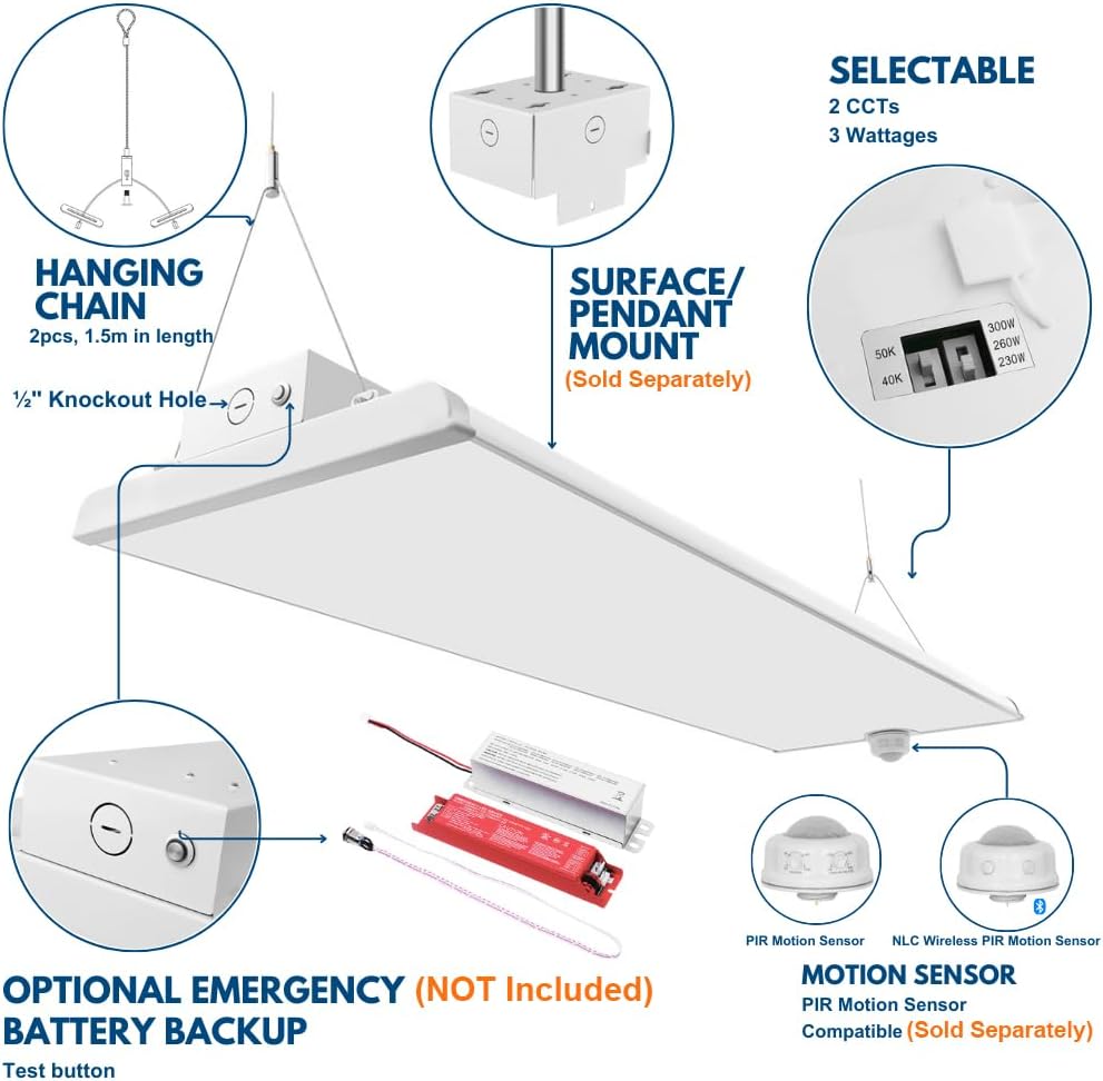 Konlite ALTA LED High Bay Light - 4FT - 300W/260W/230W - 47,500 Lumens - 5000K/4000K Selectable - 120-277V - 1000W Metal Halide Equal