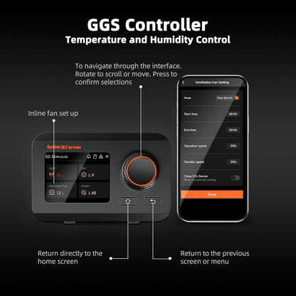 Spider Farmer 6 Inch Smart Inline Duct Fan with GGS Temperature Humidity Controller, WiFi Integrated App Control, 402 CFM Ventilation Exhaust Fan for Heating Cooling Booster, Grow Tents, Hydroponics