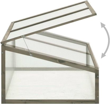Wooden Garden Greenhouse，Wood Raised Plants Bed Raised Flower Planter Box, Garden Wood Cold Frame Greenhouse Flower Planter, Gray 39.4"x25.6"x15.7" Firwood,-683
