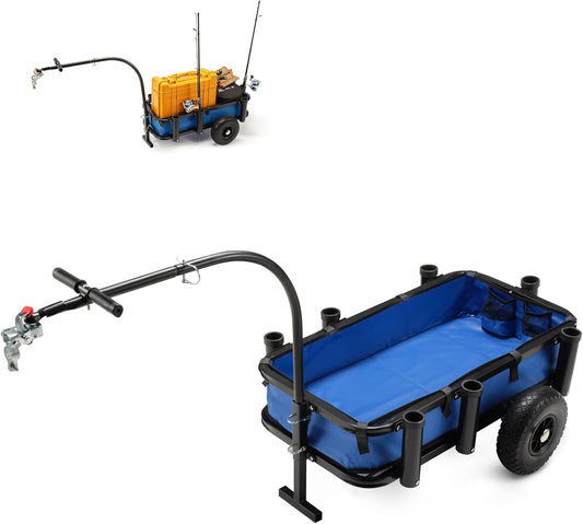 Beach Fishing Cart, w/10 Big Wheels Black PU Solid Balloon Tires for Sand, Fishing Wagon Cart Large