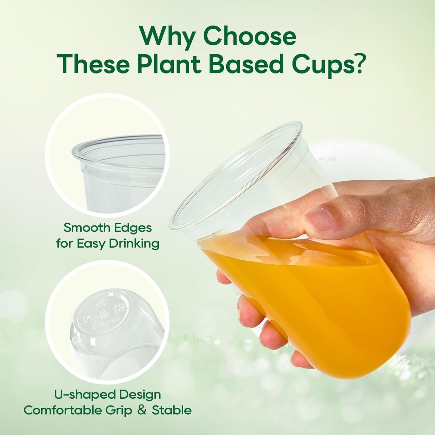 Vplus 16 oz Compostable Clear Plastic Cold Cups, 100 Pack Biodegradable Disposable Cups, BPA & PFAS Free, Plant-Based Plastic Cups for Juice, Wine, Parties, Weddings, and Everyday Use