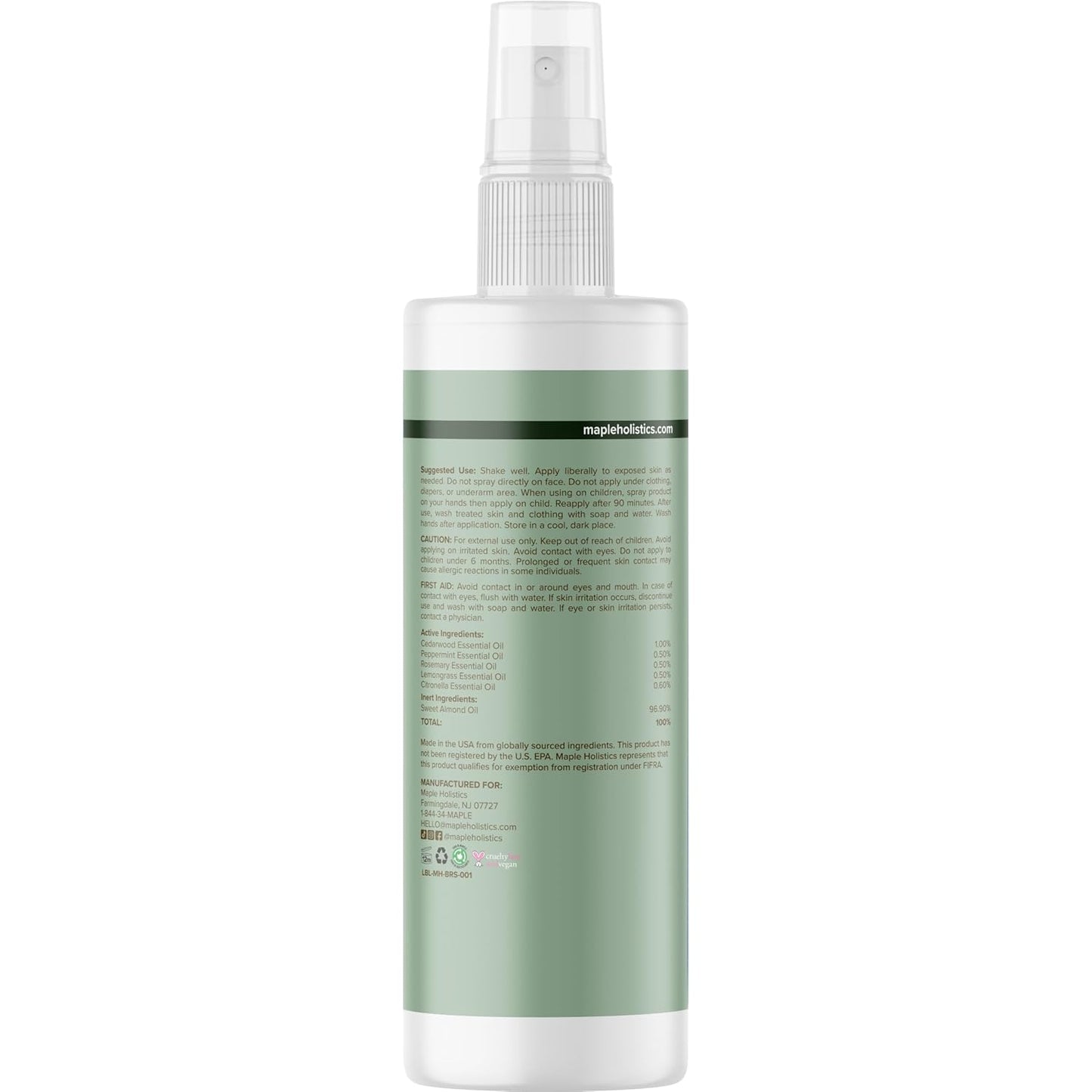 Natural Bug Repellent Spray for Body - DEET Free Bug Spray for Kids & Adults for Ticks Mosquitoes & Insects - Made with Citronella Rosemary & Lemongrass - Light Scent Vegan & Cruelty Free (4 Fl Oz)