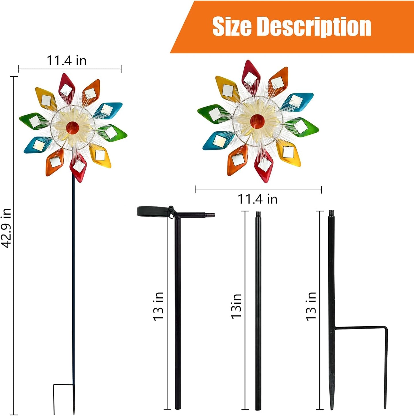 Solar 45" Sunglasses Wind Spinners for Yard and Garden, Metal Clearance Windmill Kinetic Wind Spinner Outdoor Decor, Wind Sculpture Yard Art Decorations for Patio, Lawn & Garden