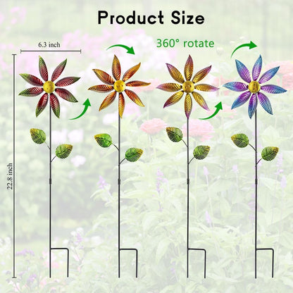 Stargarden 4Pcs Metal Outdoor Wind Spinners, Small Pinwheels for Yard, Decorative Garden Stakes for Patio,Lawn, Outdoor
