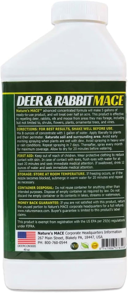 Nature’s MACE Deer and Rabbit Mace, Deer Repellent Spray, Plants, Lawns, Flowers, Gardens, Deer Repellent Spray, Keep Deer Out, Deterrent, All-Season Protection, 1 Gallon Concentrate, Treats 2 Acres