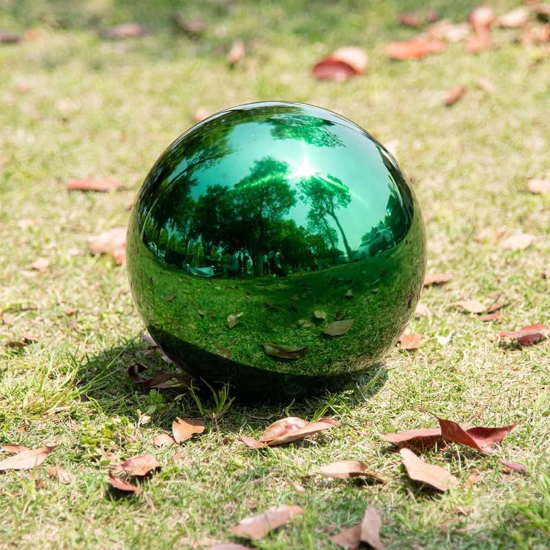 VANZACK Stainless Steel Gazing Ball Gazing Globe Mirror Ball Mirror Polished Hollow Ball Reflective Garden Sphere Polished Ornament Sphere for Garden Home Ornament Green