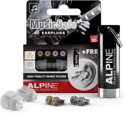 Alpine MusicSafe - High Fidelity Earplugs for Musicians - 2 Interchangeable Filter Sets: 19 & 22 dB