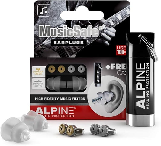Alpine MusicSafe - High Fidelity Earplugs for Musicians - 2 Interchangeable Filter Sets: 19 & 22 dB